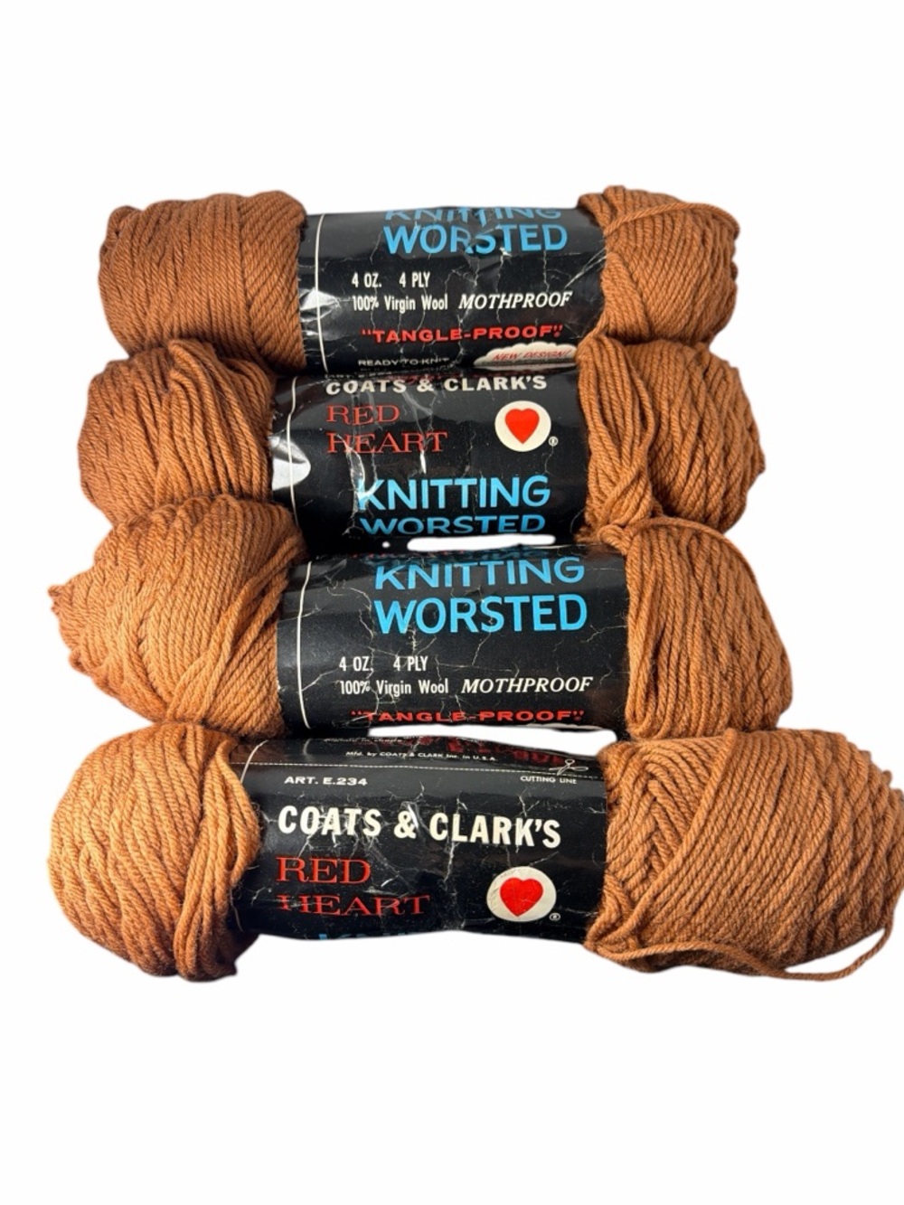 VINTAGE Coats & Clark’s Red Heart Wool yarn lot of 4 color brown